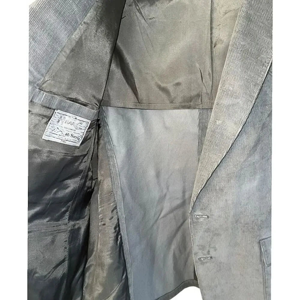 Vtg 1970s H Bar C Hi Sierra Gray Corduroy 2 Button Blazer w/ Suede Elbow Sz 48L
